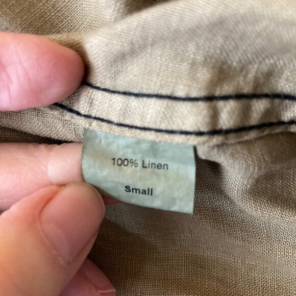 Womens Cynthia Ashby‎ Linen Lagenlook Midi Dress Jumper Brown S Linen Pockets - Picture 10 of 11